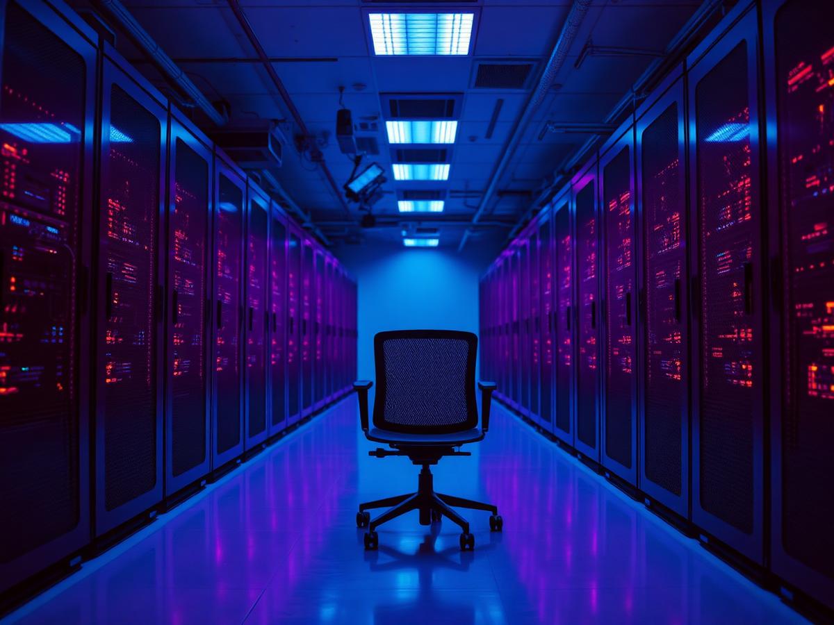 Cadeira vazia em um datacenter iluminado